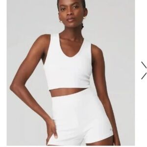 Alo Yoga Goddess Ribbed Cropped RacerBack Tank White Size Small